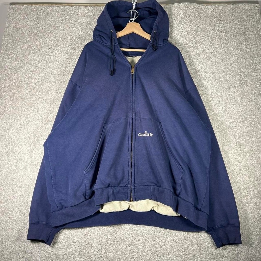 Vintage men's Carhartt navy blue thermal lined zip up heavyweight hoodie XXL